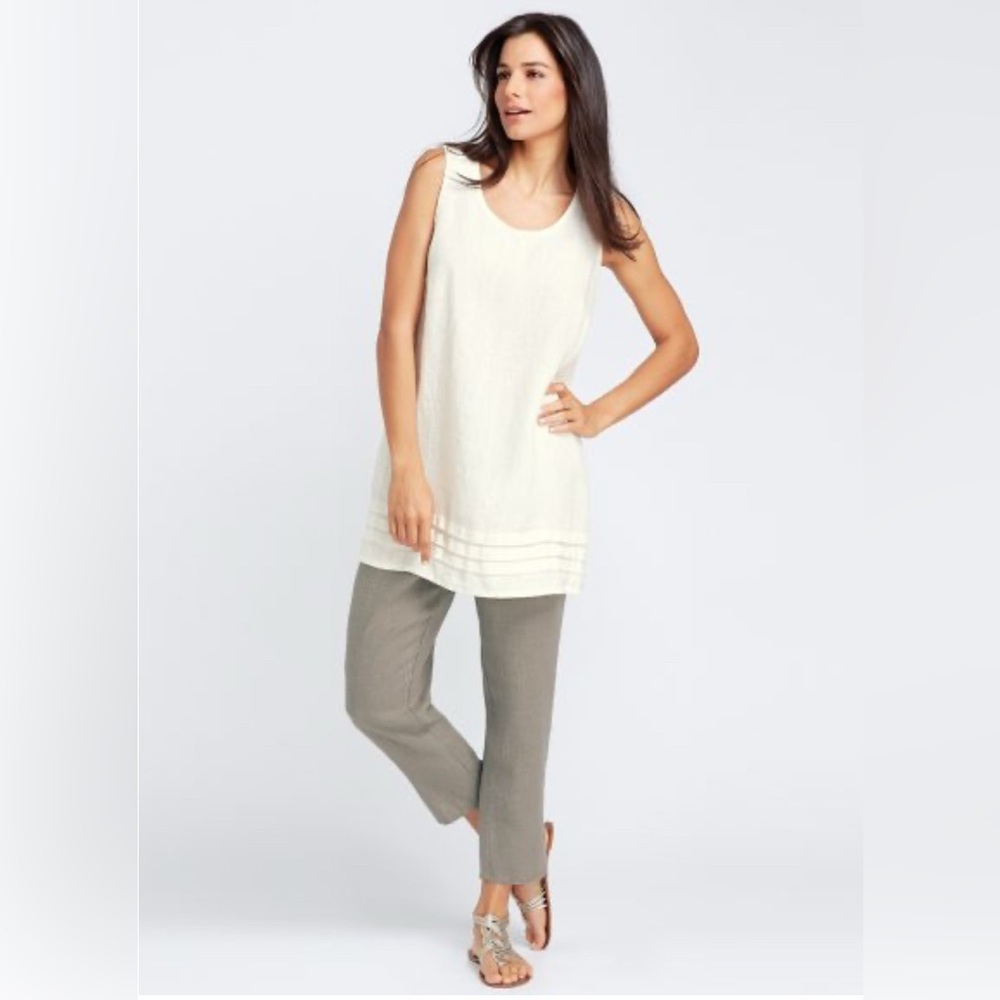FLAX Top‎ Dress Women’s P White Tunic Sleeveless 100% Linen Wide Beach Lagenlook